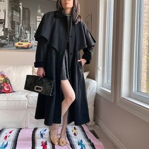 Vintage Wool blend black coat with cape effect